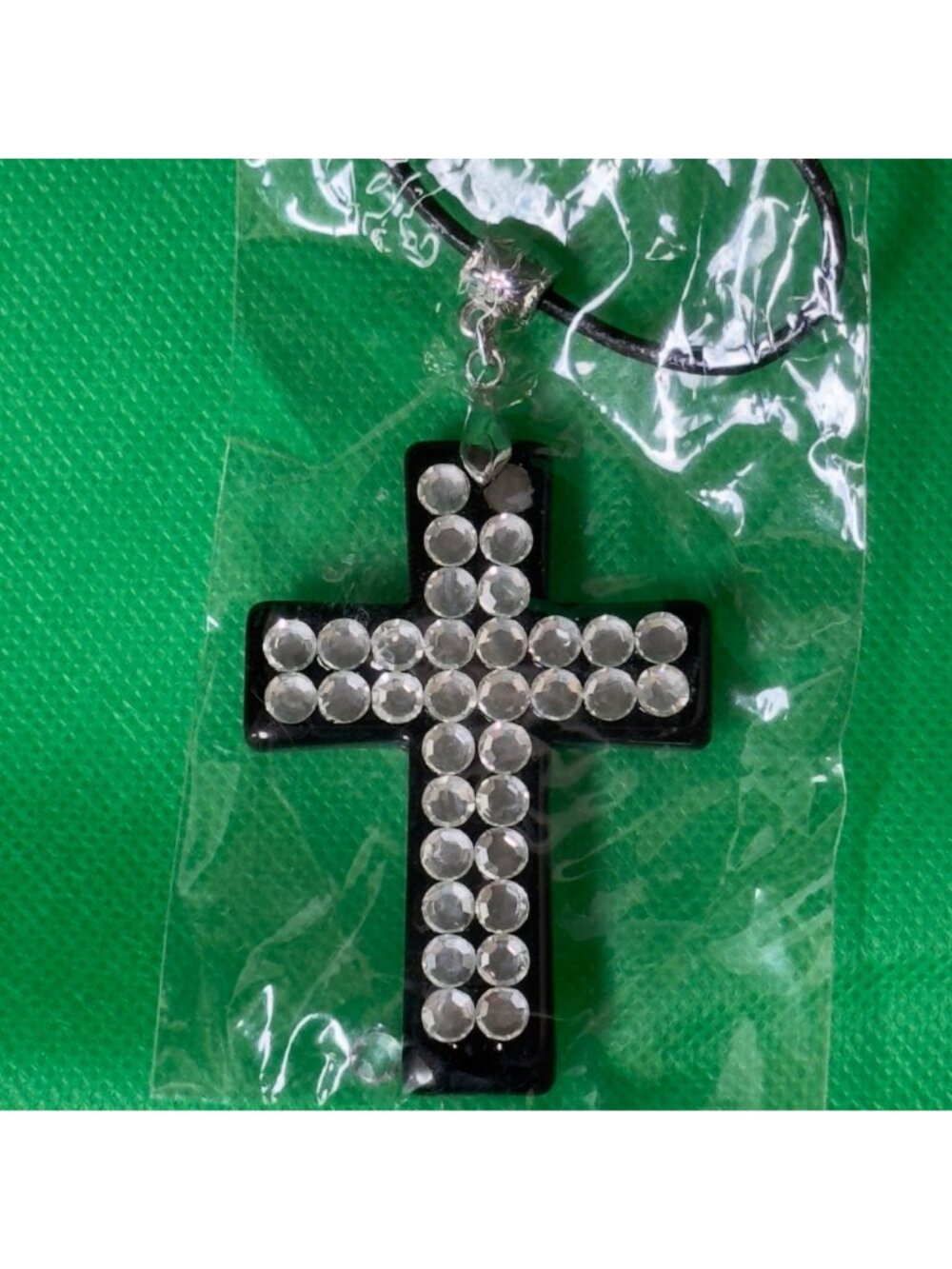 ALLEGRO Black Rhinestone Cross Pendant Necklace With Adjustable Cord - Picture 8 of 9